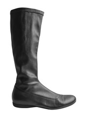 Woman's boot on a transparent background. Black boot made of genuine leather on a white background. Isolated object