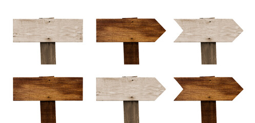 Set of wooden boards, direction pointers or sign on the territory. Wooden road signs on a transparent background. Isolated object