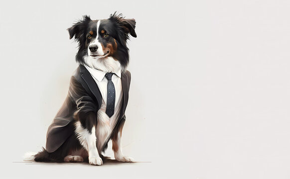 Dog in a business suit on a white isolated background. generative AI