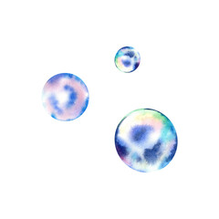 Soap bubbles on an isolated background. Watercolor illustration. Pearls. Underwater world. Air.