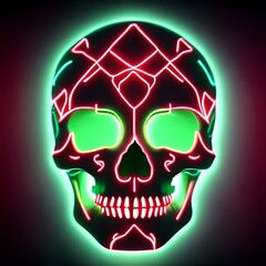 Crânio em led Neon vermelho e verde (Skull in red and green neon led) - generative IA