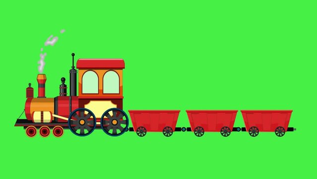 Cartoon Train Animation. Train Moving Animation Green Screen