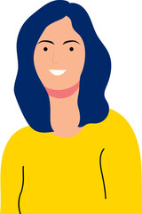 Happy woman with a yellow T-shirt.Smiling girl.Lady portrait vector illustration