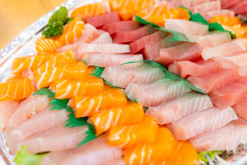 Mixed slices of fresh raw fish sashimi