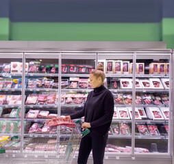 Woman choosing a dairy products at supermarket.
