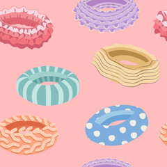 Colorful scrunchies pattern, hair tie seamless design with scrunchy elements, cute wallpaper, girly background. vector illustration.