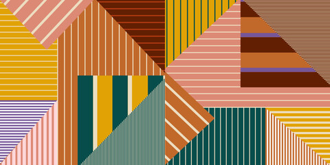 Striped patchwork seamless pattern. Vintage bohemian print for fabric, cloth, home textiles, pillows, rugs, blankets, decoration. Vector illustration.