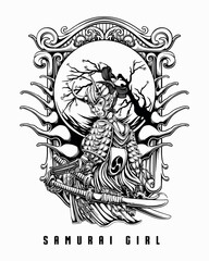 Samurai girl vector design illustration with simple color