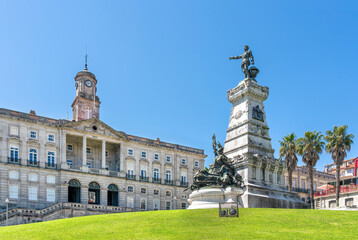 Infante Don Henrique square in Porto, Portugal - Palacio da Bolsa (Exchance Palace in English) in...