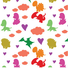 Pattern cute dinosaurs flat color