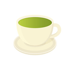 Cup of green tea. Vector illustration, isolated on white background.	
