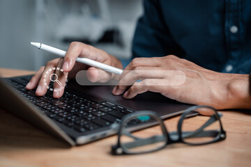 Businessman using laptop computer for Search Data Search Technology Search Engine Optimization. Man use computer to Searching for information. Using Search Console for data.