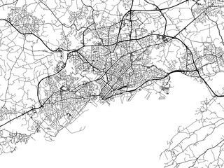 Road map of the city of  Brest in France on a transparent background.