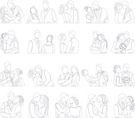 man and woman portrait sketch set isolated, vector