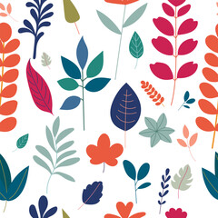 plants, flowers seamless pattern in flat style
