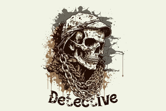 Skull detective vector illustration for t-shirt