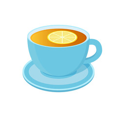 Cup of tea with lemon. Vector illustration, isolated on white background.	