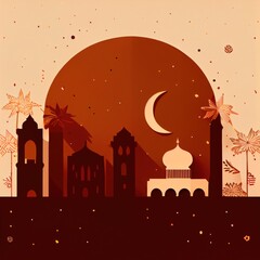 Arabic poster. Holy month of Ramadan. islamic background. Cinnamon sand design traditional arabic. blessed holiday Eid Mubarak. generative ai