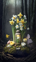 Exclusive Easter decoration with the traditional Easter eggs and spring flowers