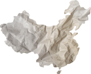 China map paper texture cut out on transparent background.