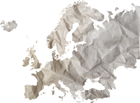 Europe map paper texture cut out on transparent background.