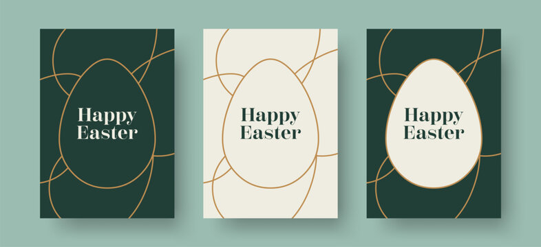 Happy Easter Greeting Card. Vector Design Template for Easter Holiday. Collection of Elegant and Trendy Easter Card Templates with Geometric Easter Egg Illustration. Stock Vector