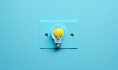  a yellow light bulb on a light blue wall with holes in the middle of the light bulb and a hole in the middle of the light bulb.  generative ai