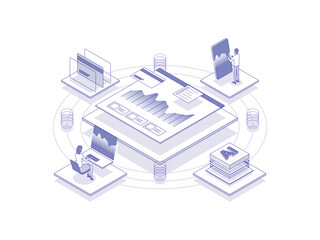 Investment analytics Isometric Illustration Lineal Color. Suitable for Mobile App, Website, Banner, Diagrams, Presentation, and Other Graphic Assets.