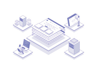 Product development Isometric Illustration Lineal Color. Suitable for Mobile App, Website, Banner, Diagrams, Presentation, and Other Graphic Assets.