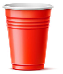 Red plastic cup mockup. Disposable container for takeaway drink