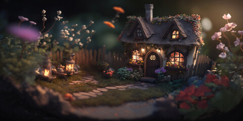 Obraz na płótnie Canvas Little fairy house, night, Generative AI