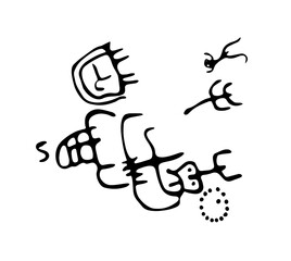 Rock petroglyphs depicting the invasion of predators and people defending domestic animals. Vector illustration of prehistoric rock petroglyphs discovered on the territory of Armenia