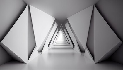 White 3d rendering modern hallway. white shining tunnel.