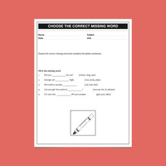 
Missing Word Worksheet