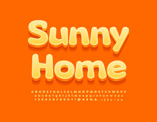 Vector artistic Emblem Sunny Home. Cute 3D Font. Modern Alphabet Letters, Numbers and Symbols set