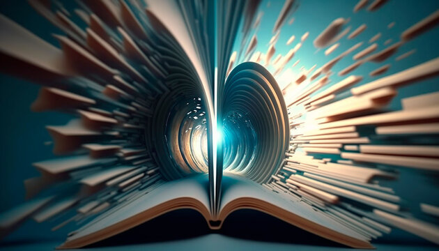 Pages Unbound: A Portal to Another Dimension Revealed Through Flying Book Pages
