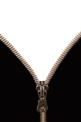 Steel zipper open background. transparent background.