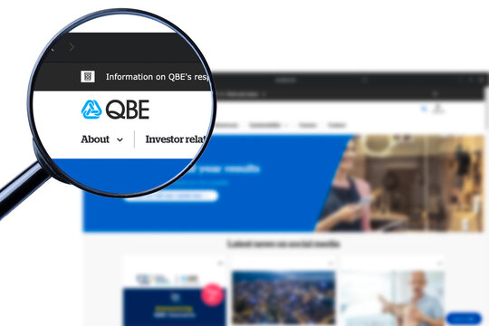 Los Angeles, California, USA - 8 March 2023: Illustrative Editorial of QBE Insurance Group website homepage. QBE Insurance Group logo visible on display screen.