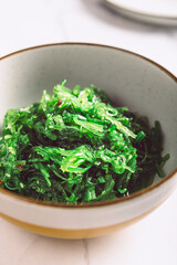 Seaweed Salad is Super Healthy and Nutritious Snack with sesame seeds, dietary supplement, superfood of the sea, Green Chuka or Algae