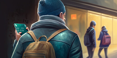 A pickpocket thief seen from the back view, stealing a smartphone from a person's pocket in an outdoor setting - Generative AI