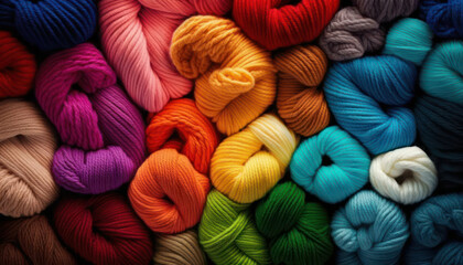 different colors of yarn for knitting in rows. Knitting concept. generative AI