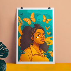 Image of a woman surrounded by butterflies. Great for ads, book covers, posters and more. Spiritual, Imagination. Femininity. 
