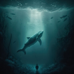 fantasy illustration on the theme under the water.depths of the mind.  generative AI