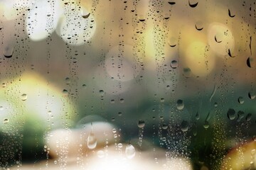Rain drop on transparent window glass