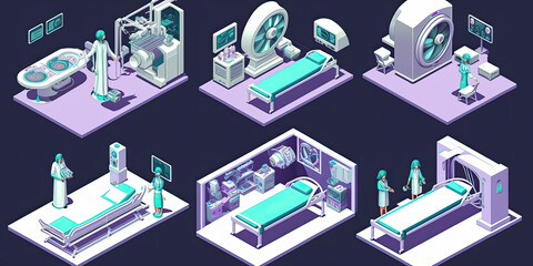 Isometric medical workers and patients at hospital - Generative AI