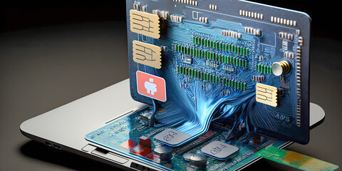 A concept image showing a laptop used to steal a credit card - Generative AI
