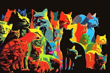 A sea of cats: An abstract vector group of cats in a sea of colors - Generative AI