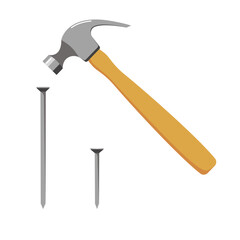 Hammer and nails. Flat style.