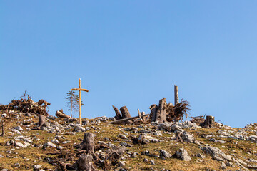 Cross up in the Alps mountains