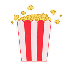 Cartoon popcorn in a srtiped container. Illustration on transparent background
